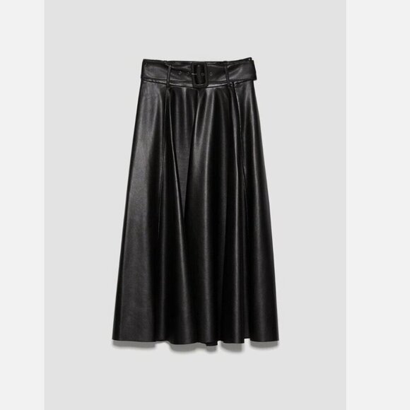 Zara Faux Leather Skirt With Belt Black Blogger Fav Size Large - Picture 3 of 12